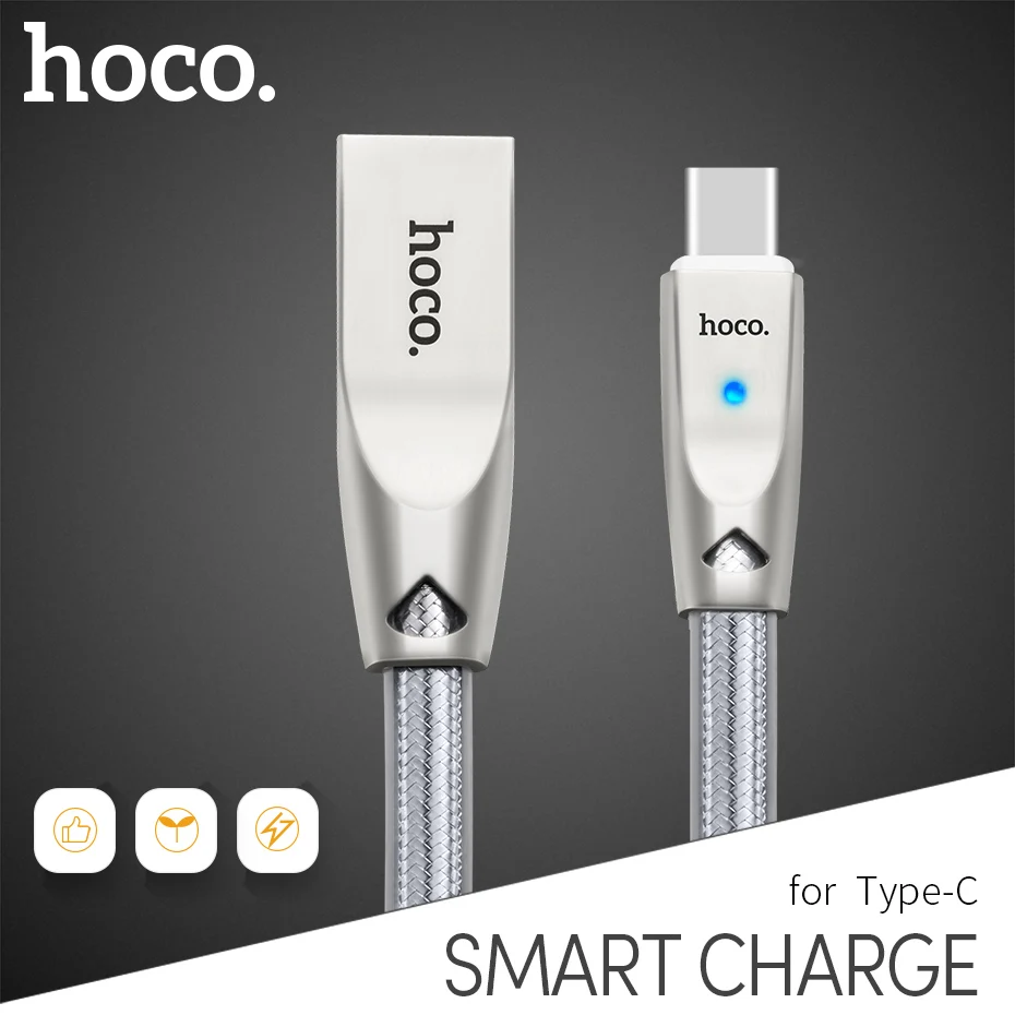 

HOCO LED Light USB Type C Cable 2A Zinc Alloy USB to Type-C Fast Charge Charging Cable for Samsung Galaxy Xiaomi Huawei USB-C