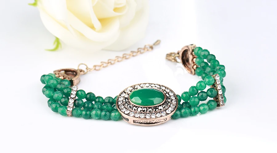 Wbmqda Роскошный зеленый натуральный камень браслет для женщин Античный Золотой Кристалл ручной работы турецкие свадебные украшения