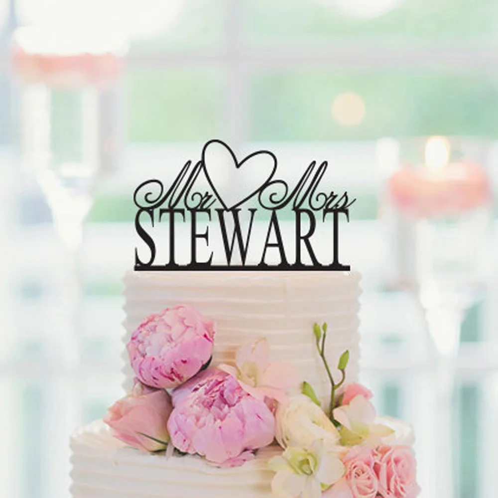 Wedding Cake Topper, Customized Last Name, Mr & Mrs, Personalized Bride & Groom Cake Topper, Anniversary Vow Renewal Cake Topper