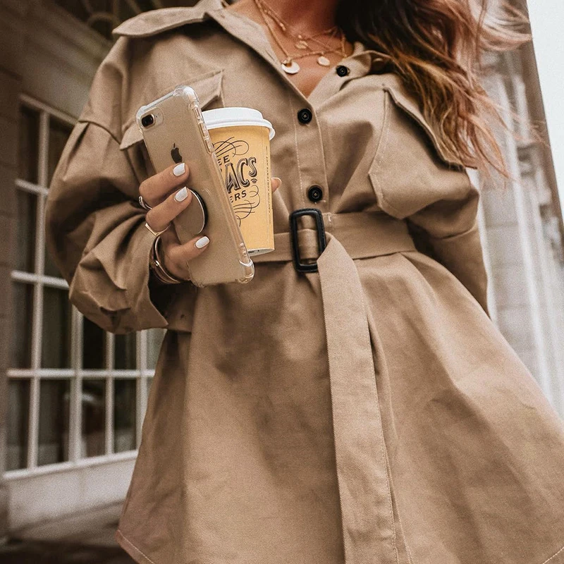 

Rapcopter Womens Streetwear High Waist Trenches Single Breasted Full Sleeve Long Female Casual Fashion Sashes Skinny Trench 2018