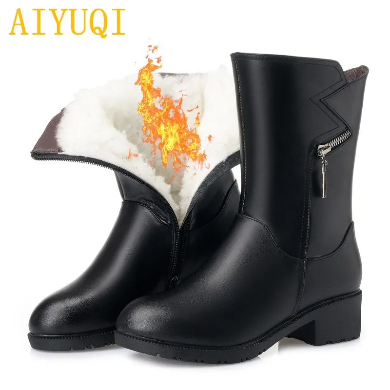 

AIYUQI Winter boots women 2019 new big size 41 42 43 genuine leather women snow boots,warm wool ladies martin boots