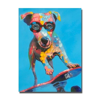 

Handsome Glasses Dog No Framed and With framed Funny Animal Oil Painting on Canvas Modern Hand made Oil Painting Home Decor