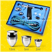 Распылитель пистолет двойного действия триггер Аэрограф набор с наконечниками 3 чашки 0,2/0,3/0,5 мм модель воздуха щетка для ногтей инструмент татуировки искусство