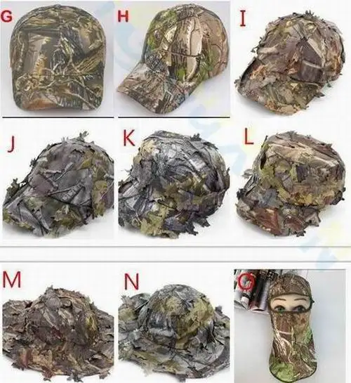 3D outdoor Geely clothing full face mask hood headgear Camo leaves caps fishing camouflage hunting hat headwear masks