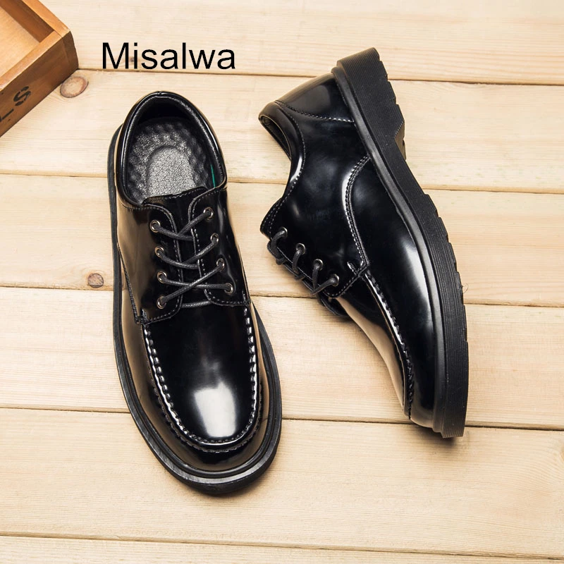 

Misalwa Korea British Men Leather Casual Shoes Dress Formal Footwear Lace-up Round Toe Spring Autumn Men Leather Brogues Oxford