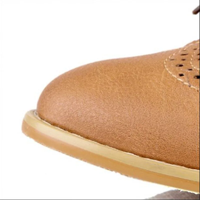 Round Toe Lace Up Women Flat Oxford Shoes Size 34-43 Vintage Carved Oxford For Women Ladies Oxfords