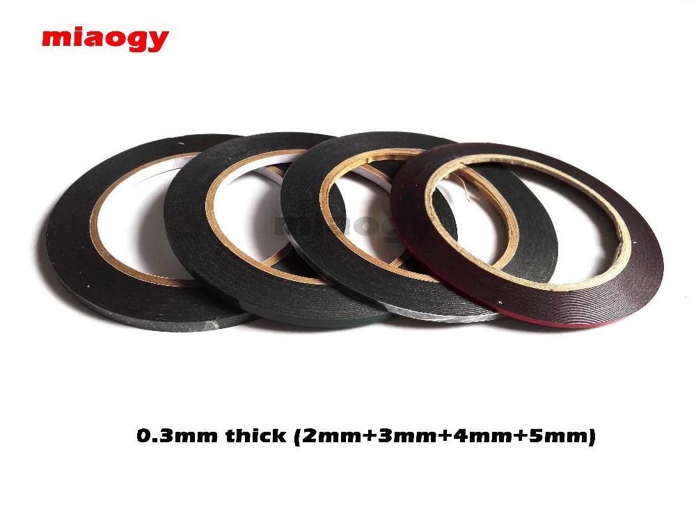 

Miaogy 4 pcs Mixed Size 2mm 3mm 4mm 5mm x 10m Double Sided Adhesive Black Foam Tape for Mobile Phone LCD Repair 0.3mm Thickness