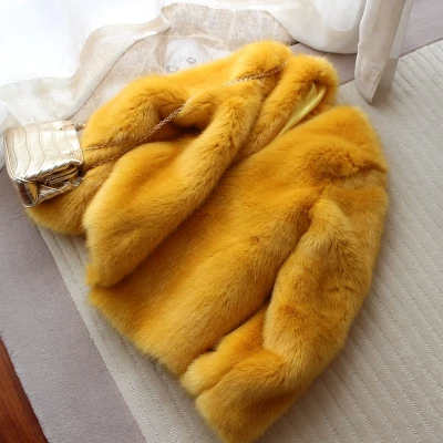 

New Style High-end Fashion Women Faux Fur Coat 2018 Yellow