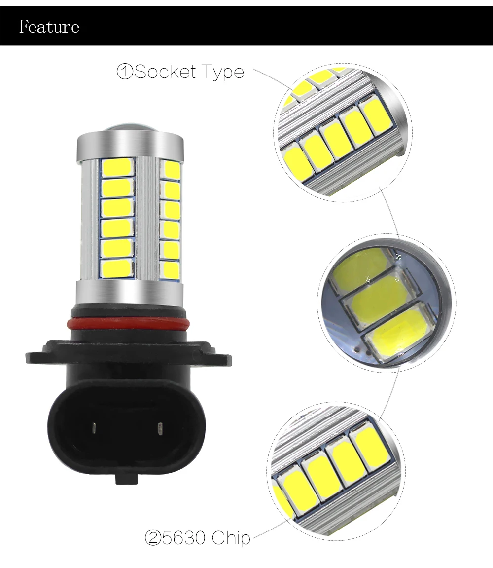 1 шт. HB3 HB4 9006 9005 33 SMD 5630 Светодиодная лампа для автомобиля с поворотным тормозом, автомобильная лампа заднего хода, белые лампы для автомобиля