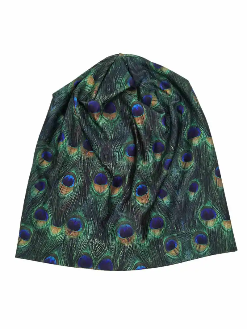 

B188015 2018 Newest good stretch spandex fashion with the peacock pattern ,charming and comfortable beanies hat
