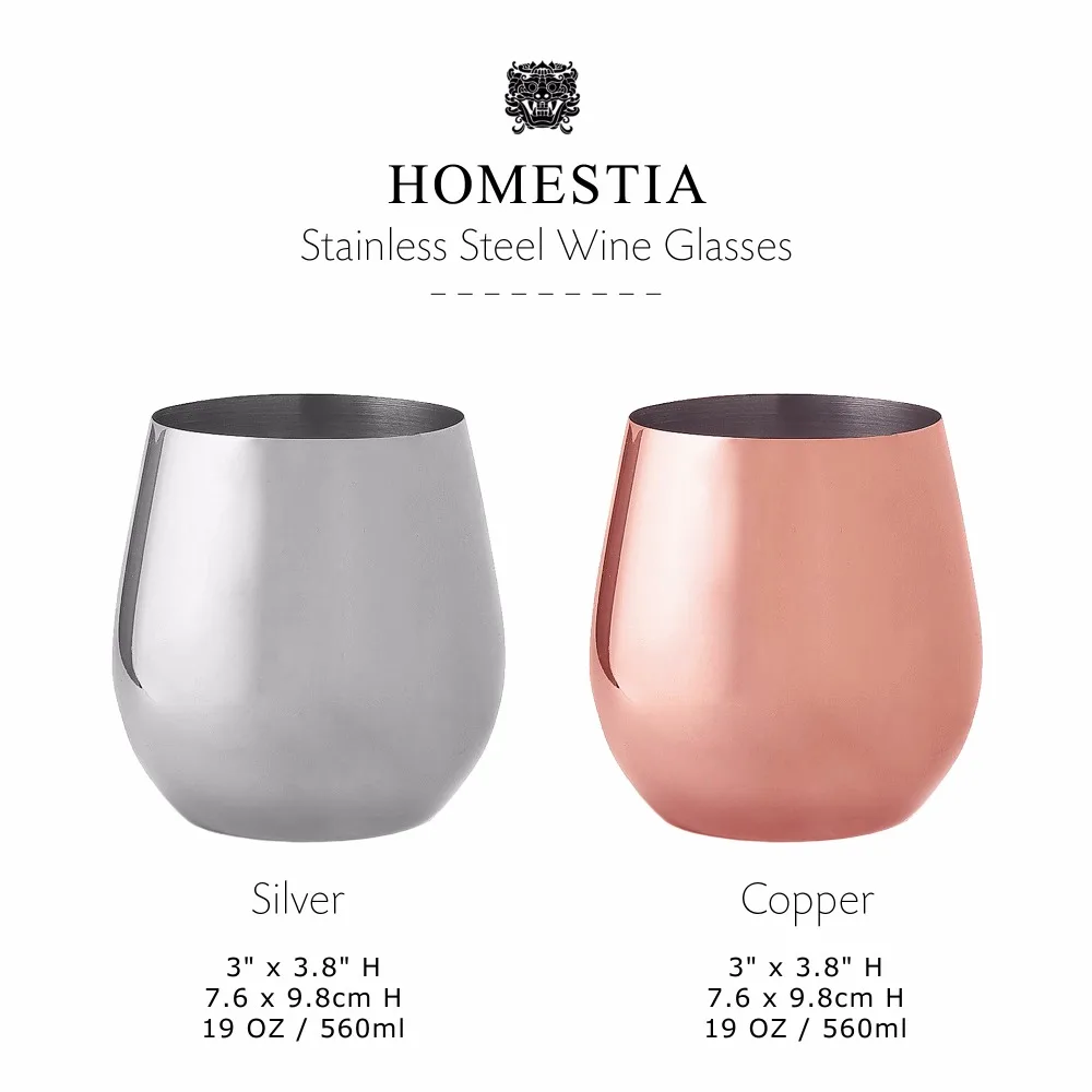 Homestia Stemless бокалы для вина нержавеющая сталь 18 унц.. Небьющиеся чашки металла