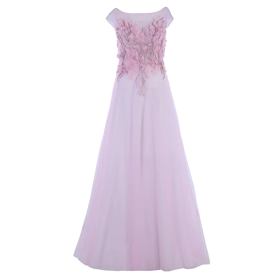 Dressv голубое платье с аппликацией и глубоким вырезом, длинное вечернее платье без рукавов для свадебной вечеринки, торжественное платье трапециевидной формы, вечернее платье es - Цвет: Pearl Pink
