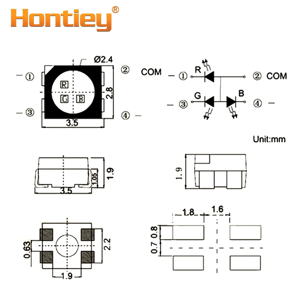 Чип Hontiey SMD 3528 светодисветодиодный s теплый белый синий красный зеленый желтый