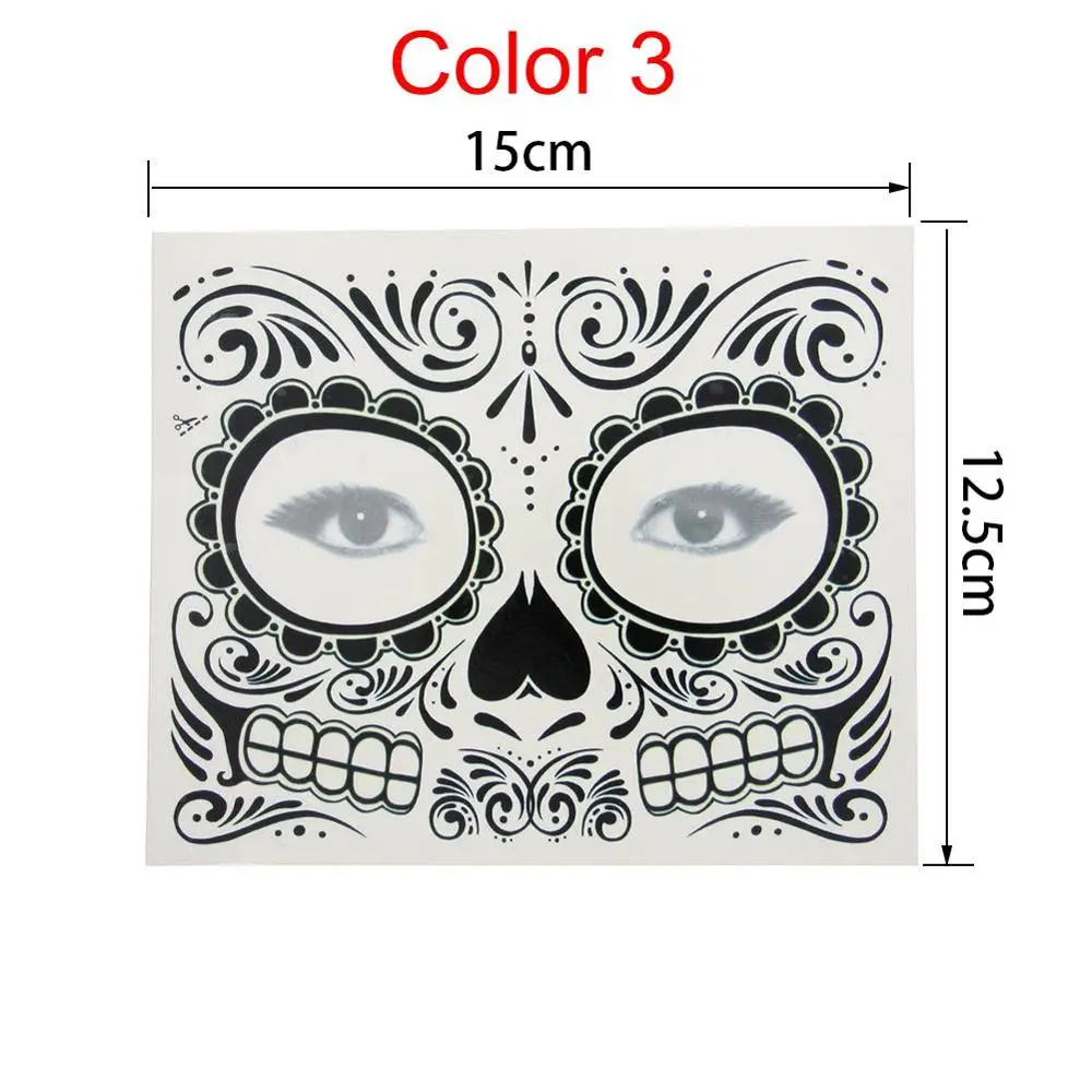 Новая временная татуировка на Хэллоуин наклейка 1 шт День мертвых Dia de los Muertos маска для лица сахар тату наклейка с черепом - Color: 1pcs Color 3