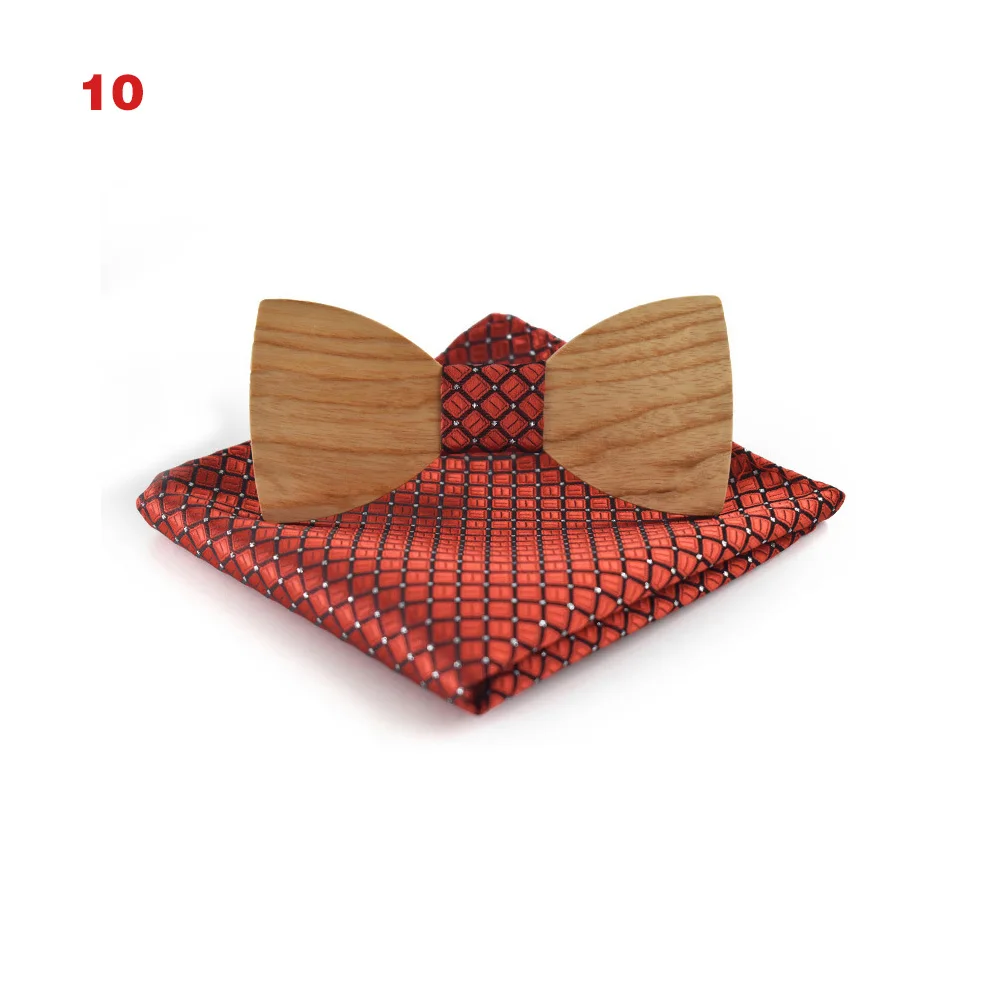 Men Handmade Wood Butterfly Bow Ties with Handkerchief British Party Wedding Business Accessories G