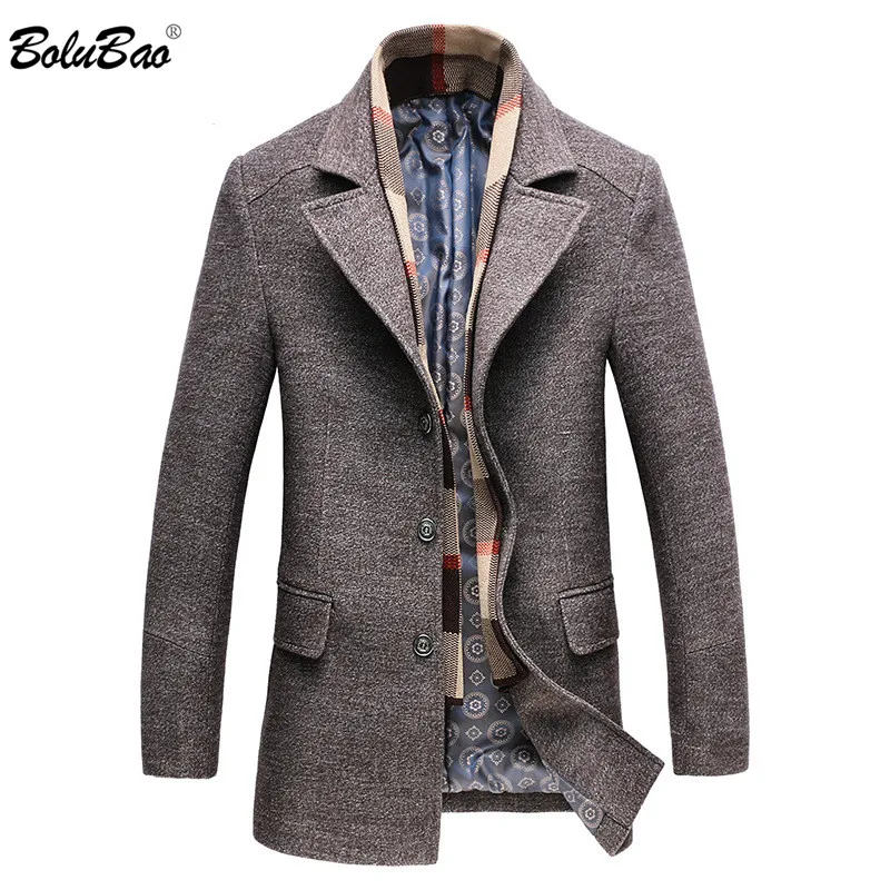 

BOLUBAO Men Winter Wool Coat Men's Turn-down Collar Solid Color Warm Thick Wool Blends Woolen Pea Coat Male Trench Coat Overcoat