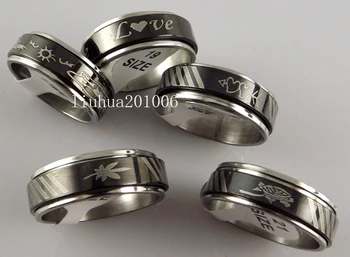 

Wholesale-20 pcs Rotate Black Electroplated Stainless Steel Rings