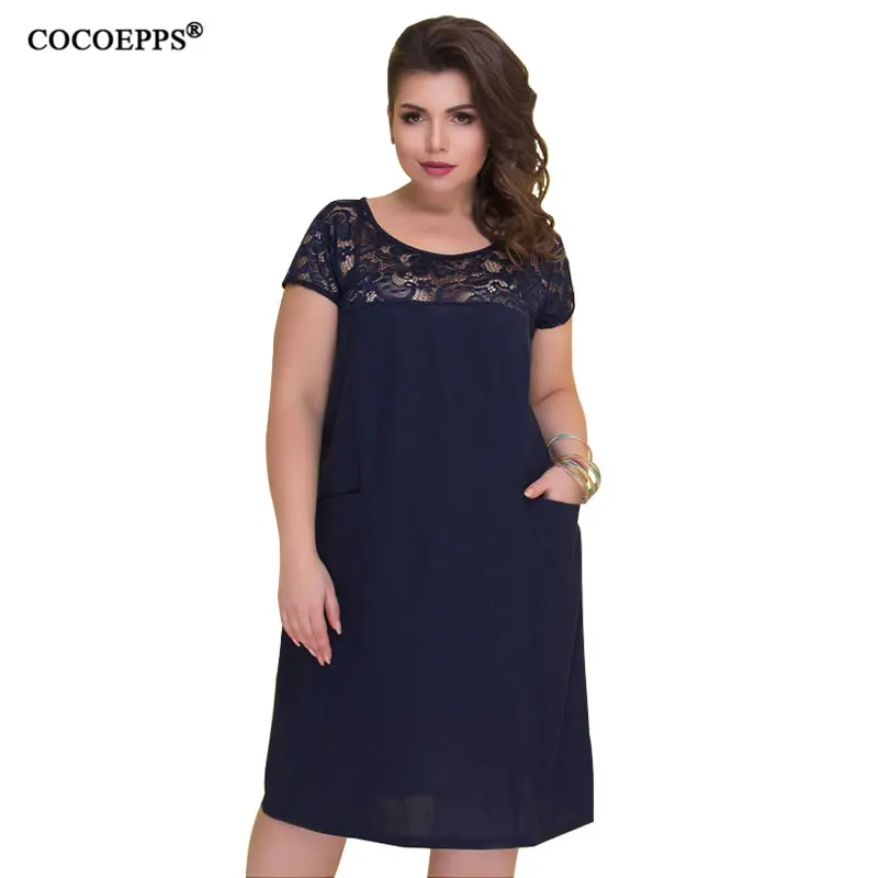 

4xl 5xl Plus Size Summer Dress Sexy Lace Evening Large Size Dress Beach Sundress Vestidos With Pocket Loose Big Size Women Dress