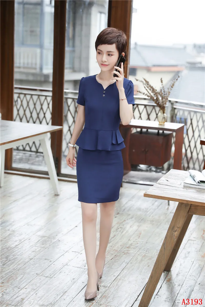 Новый стиль 2018 женские юбочные костюмы 2 шт. юбка и топ наборы синий Блейзер женские деловые костюмы Офисная форма дизайн