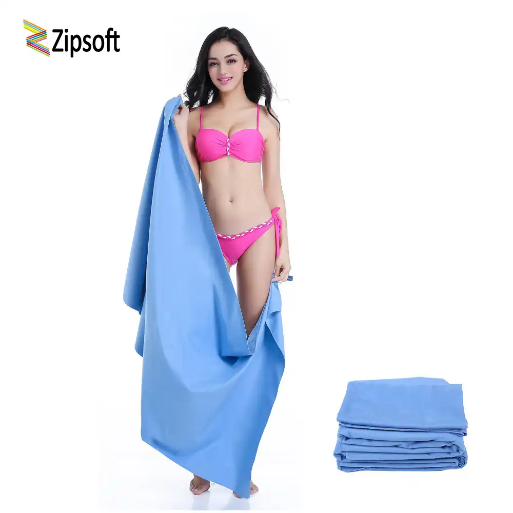 Пляжные полотенца Zipsoft с сетчатой сумкой, одеяло, пляжные накидки, для спорта и путешествий, отеля, коврик для йоги, быстросохнущий, для ванной, тренажерного зала, пешего туризма, кемпинга, плавания - изображение