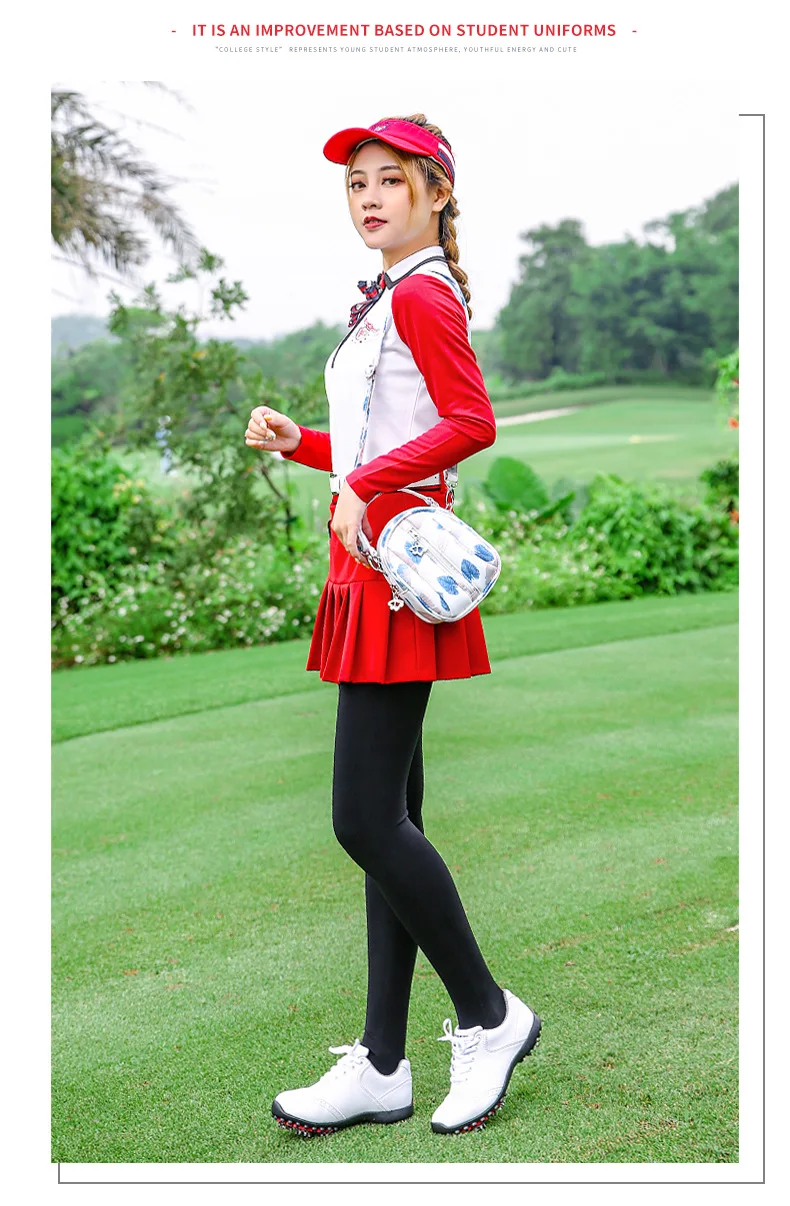 PGM на осень-зиму одежда для гольфа дамские, с длинными рукавами, футболка, юбка, костюм для гольфа, школьный ветрозащитный костюм