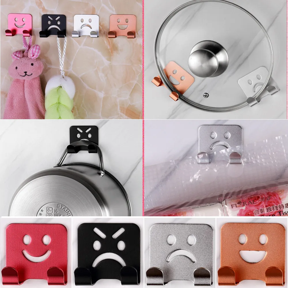 

4Pcs Stainless Steel Stick Holder Hooks for Kitchen Wall Door Hanger Nail-free Hangers Hook Bathroom Kitchen Accessories *65