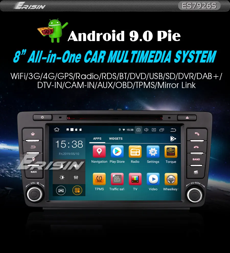 Sale 8" Android 9.0 Pie OS Car DVD Multimedia GPS Radio for Skoda Octavia MK2 2009-2013 & Rapid 2012–2015 & Rapid Spaceback 2013–2015 1