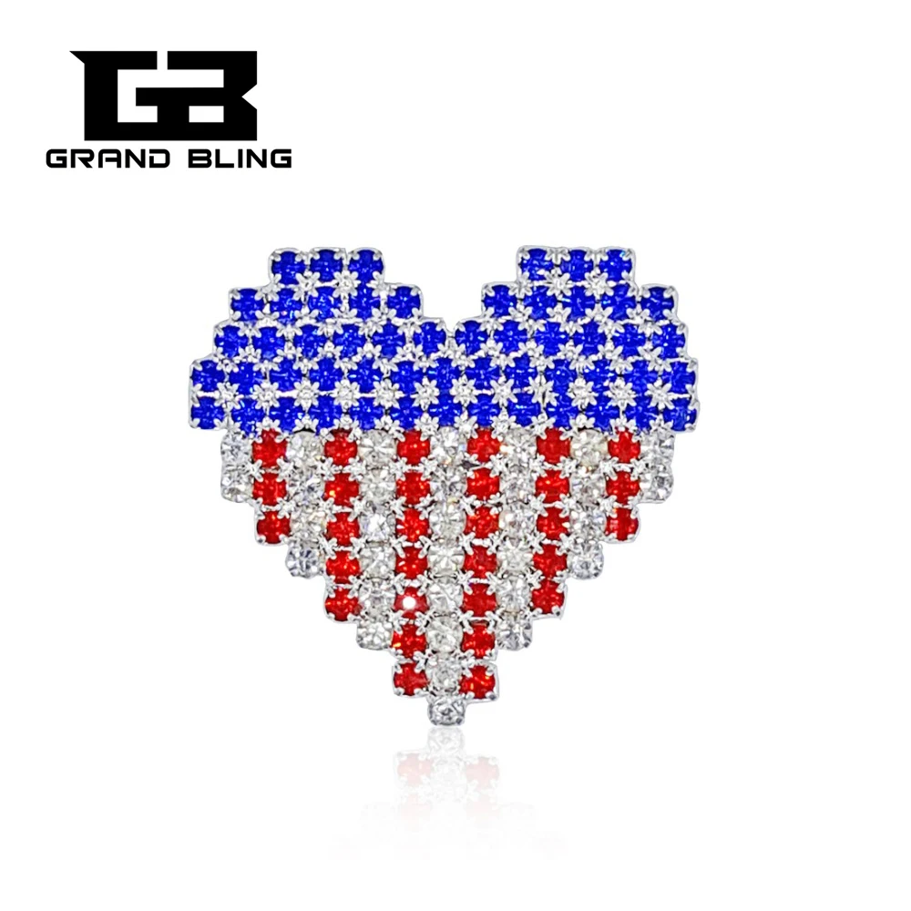 

Hand-made Jewelry Rhinestone USA Heart Shape Brooch Pins FREE SHIPPING