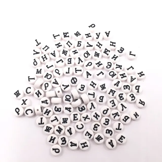 russian alphabet beads 100pcs mixed white acrylic letter flat round russian letter