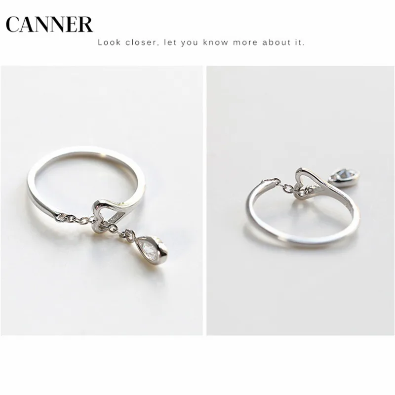 Canner капли воды кулон Открытое кольцо сердечко серебряного цвета Кристальные