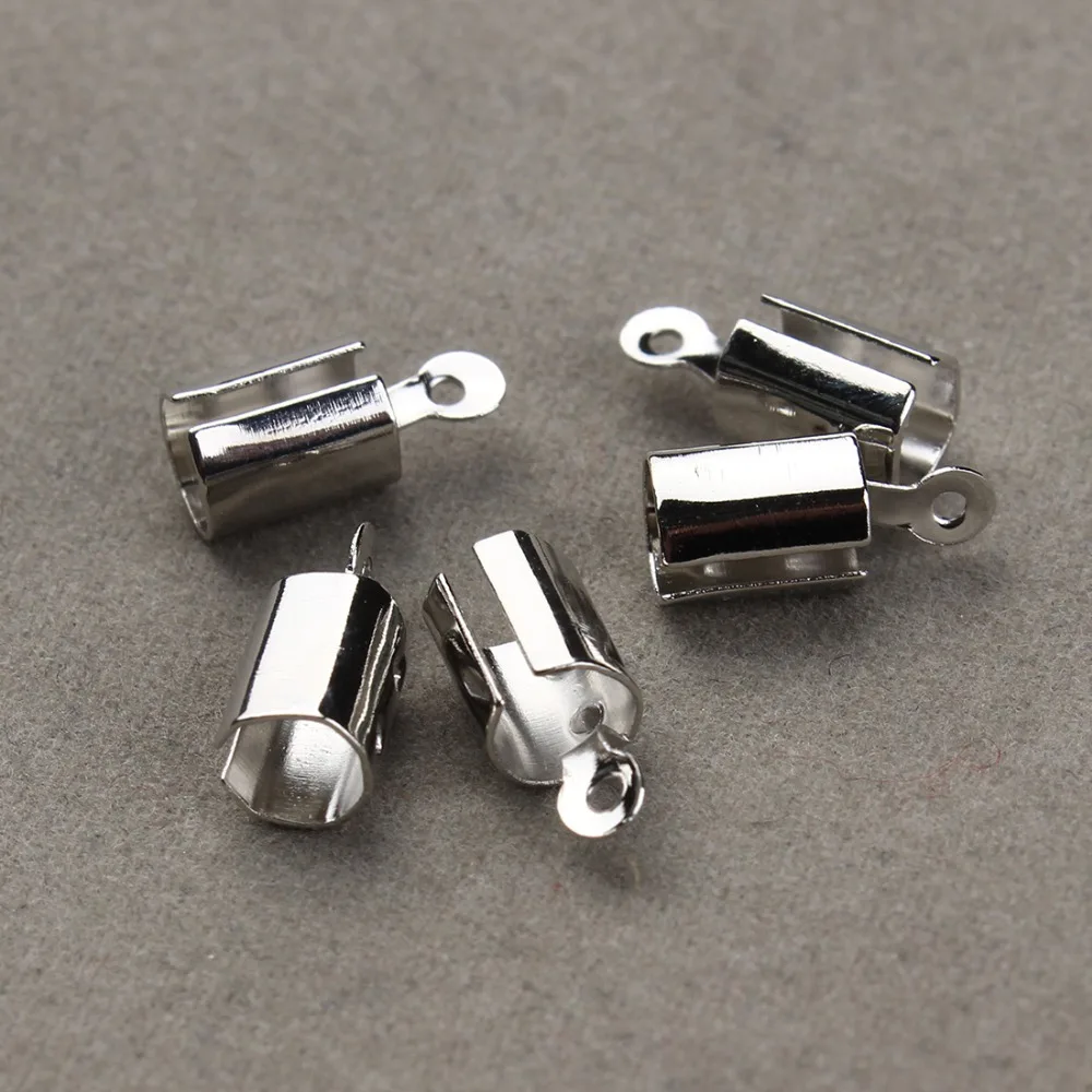 100pcs End Fastener End Clasps Crimp Beads fits 4mm Leather Cord Rhodium/Gold/Bronze Color Connectors for Jewelry Making Z651 Jewelry Findings