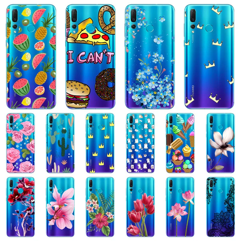 huawei nova 4 Case Silicon Black Painting flower Soft TPU Back Cover for protect Phone cases shell |
