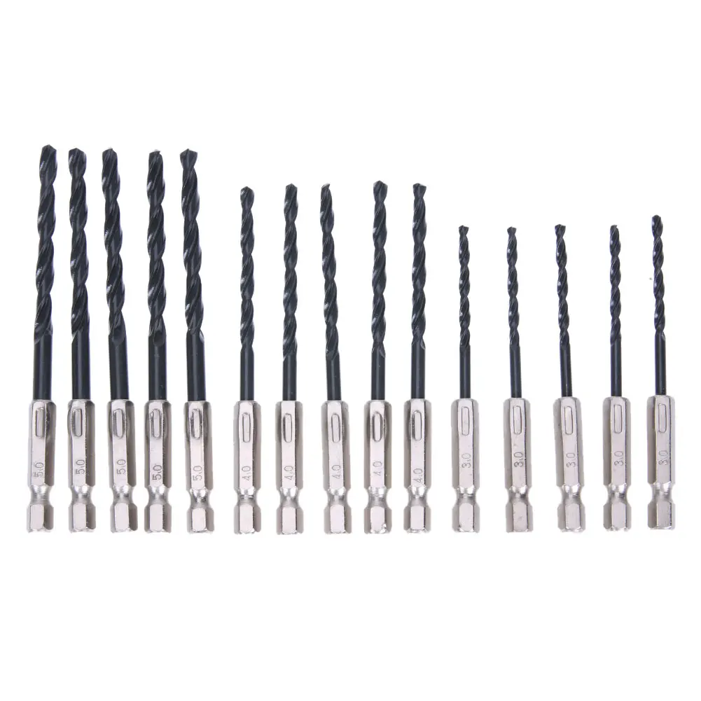 15pcs Twist Drill Bits HSS Titanium 3/4/5mm Hex Shank Drill Bits for