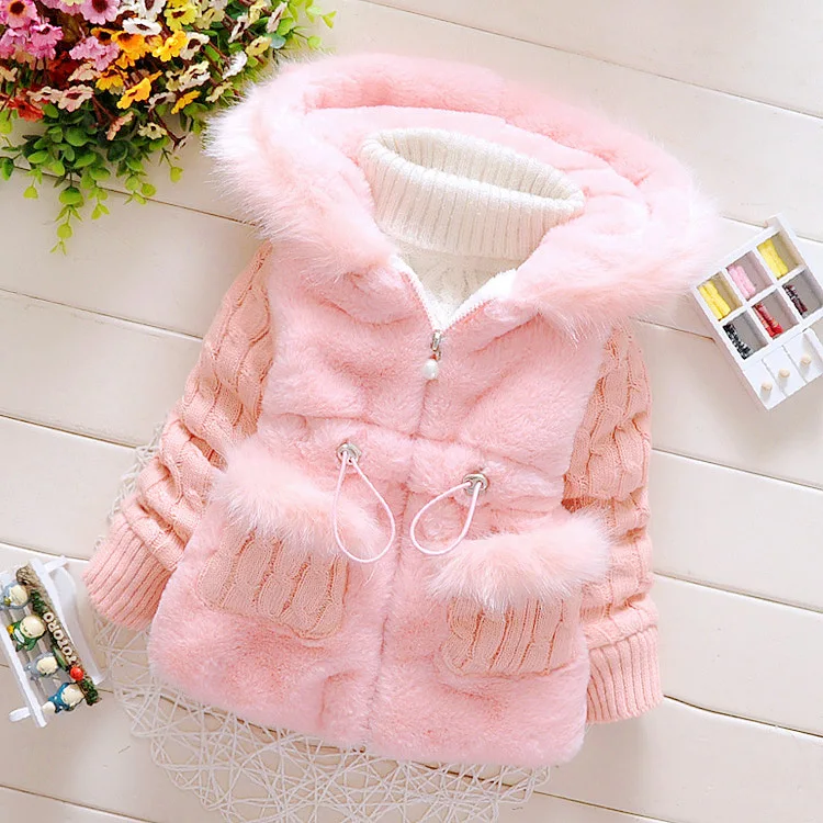 

Children Winter Coats Baby Girl Knitted Fashion Jackets Kids Coral Velet Thermal Outerwear Warm Tops child clothing