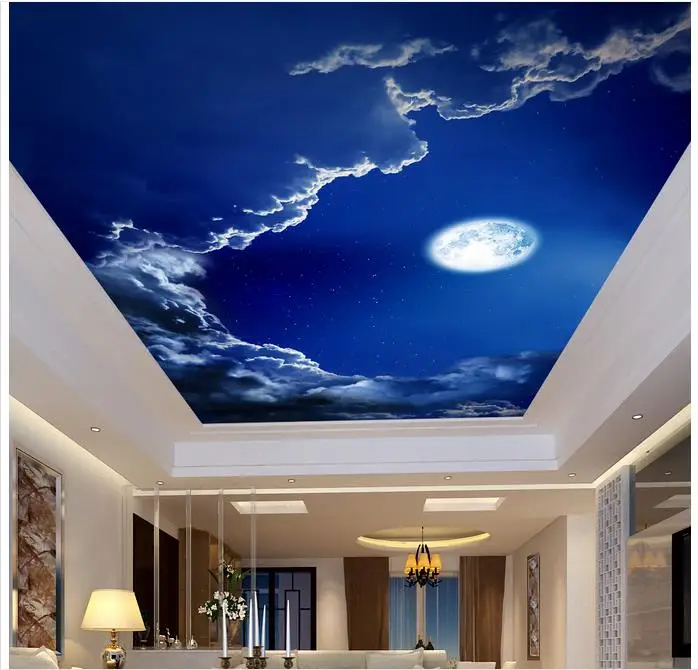 

Customized photo wallpaper 3d ceiling murals wallpaper Romantic night sky the moon suspended ceiling frescoes wall decoration