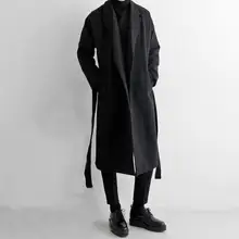 Мужская осенняя и зимняя ветровка мужское длинное шерстяное пальто трендовая Корейская версия свободного колена с открытыми плечами шерстяное пальто