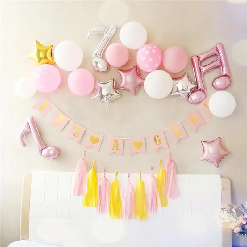 Несколько тем мальчик девочка Baby Shower День рождения Декор Бумага овсянка гирлянда баннеры Вымпел флаги принадлежности для вечерние