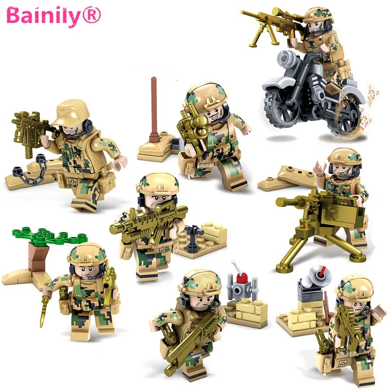 Bainily 8pcs set Weapons Army Soldiers Building Set font b Blocks b font font b