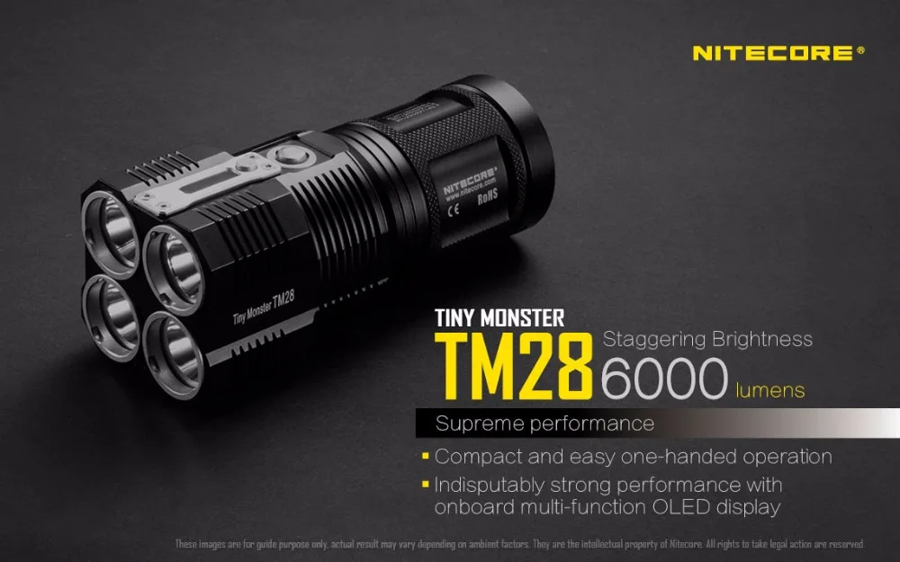 Высокий люмен NITECORE TM28 светодиодный фонарик 4* CREE XHP35 дальность луча 655 м+ 4*18650 3100 мАч батареи+ держатель NHM10