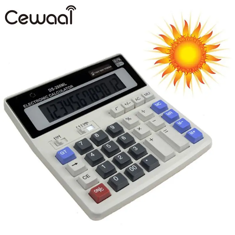 Cewaal DS-200ML آلة حاسبة مكتبية 12 الرقمية حاسبة الطاقة الشمسية آلة حاسبة البطارية الطاقة المزدوجة المعطي وظيفية آلة حاسبة