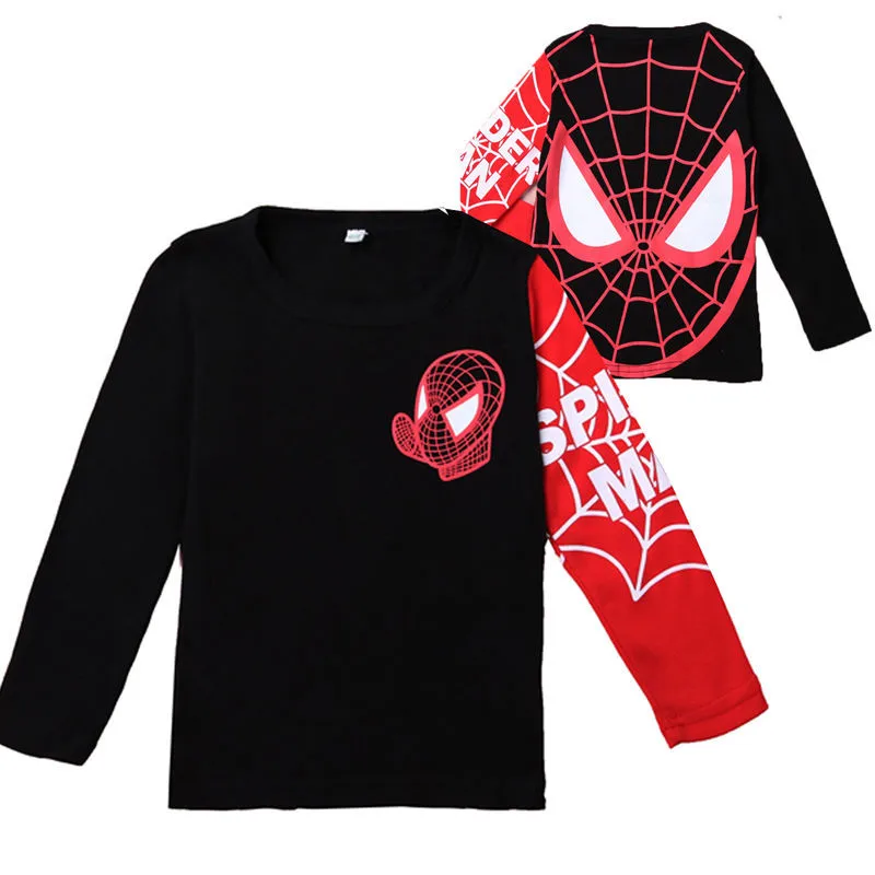 Детская Повседневная хлопковая футболка Топы с длинными рукавами и рисунком Человека-паука для мальчиков, весенне-осенняя верхняя одежда