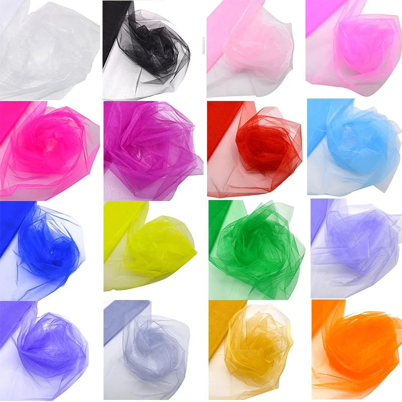 48cm*10 Meters Crystal Tulle Fabric Organza Sheer Gauze Element DIY Girls Tutu Skirt Craft Wedding Party Decoration Supplies