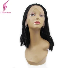 Yiyaobess термостойкие синтетические волосы на кружеве парик средние прически Безглютеновые черные микро плетеные парики для афро-американских женщин