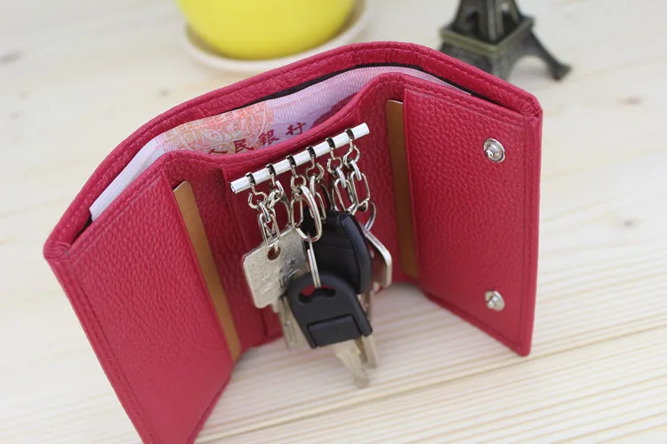 Винтаж кожаный бумажник ключа Для женщин брелок охватывает три раза карты брелок для ключей для мужчин Организатор ключей экономки сумки