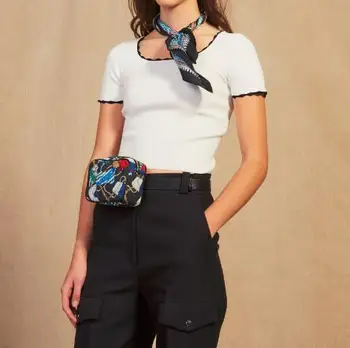 

2019 spring new low collar short sleeve Border women short white knitted crop tops
