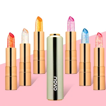 

NOVO Crystal Jelly Lipstick Diamond 6 Colors Temperature Sense Glitter Lip Sticks Moisturizer Plant Essence Waterproof Lip Balm