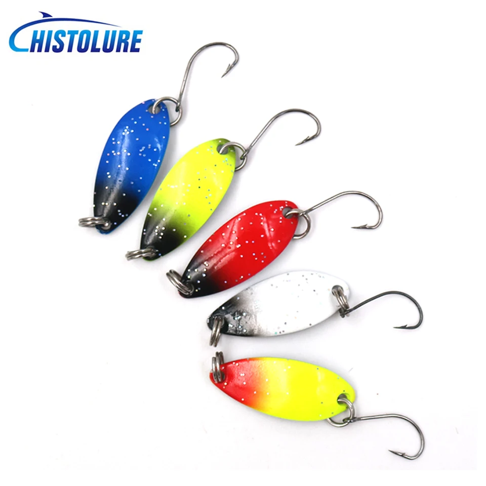 

5pcs/lot 3.2cm 3g colorful trout lure fishing spoon bait single hook metal fishing lure fishing tackle swimbait