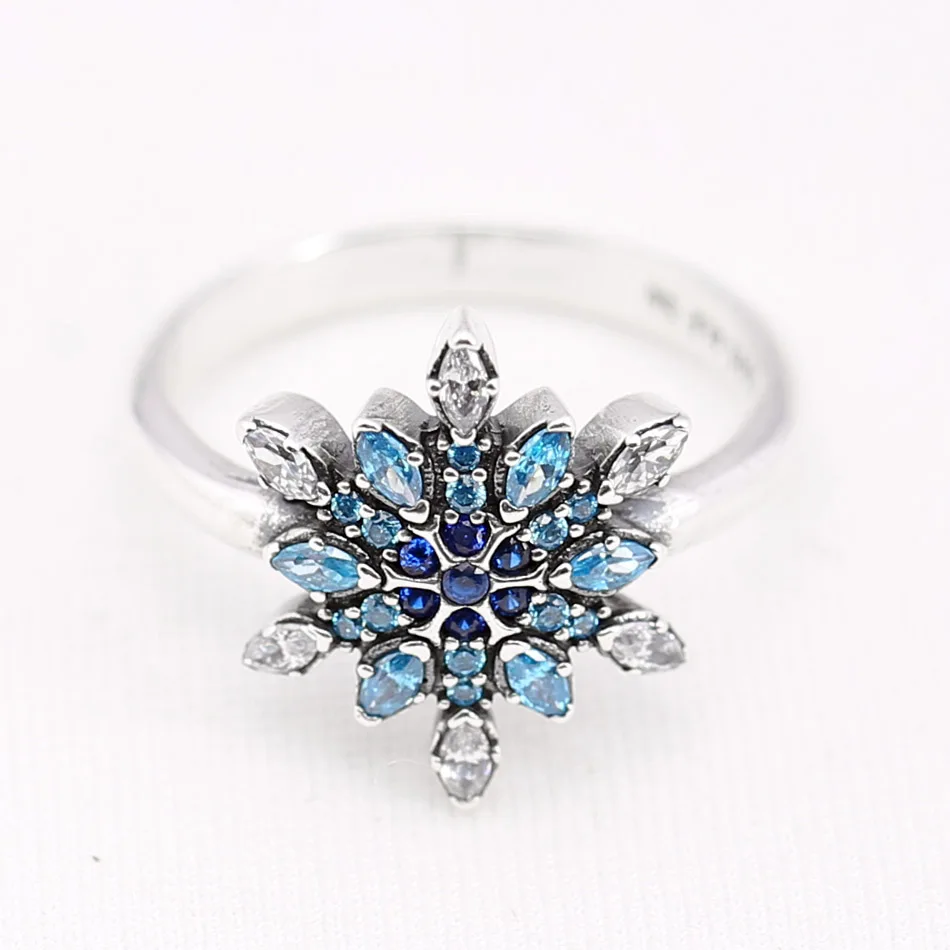 

Authentic 925 Sterling Silver Ring Pave Crystallised Snowflake Rings For Women Wedding Party Gift Fine Jewelry