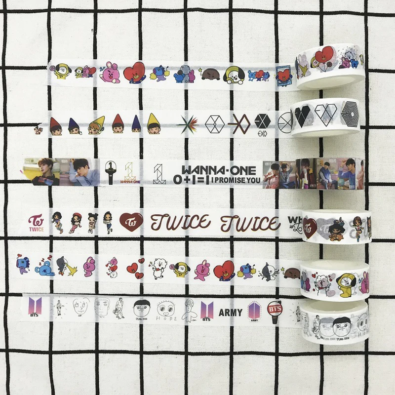 

Youpop BTS TWICE WANNA ONE EXO GOT7 SEVENTEEN Love Yourself BT21 Tape Washi Paper Sticker Stationerty Jewelry Packaging GU1021