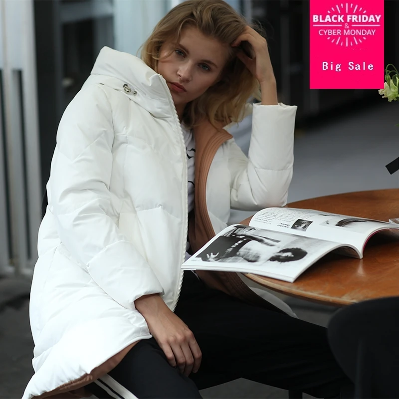 

Winter fashion brand Europe station 95% white duck down jacket female was slim hooded thicker warm down coat with pockets wq623